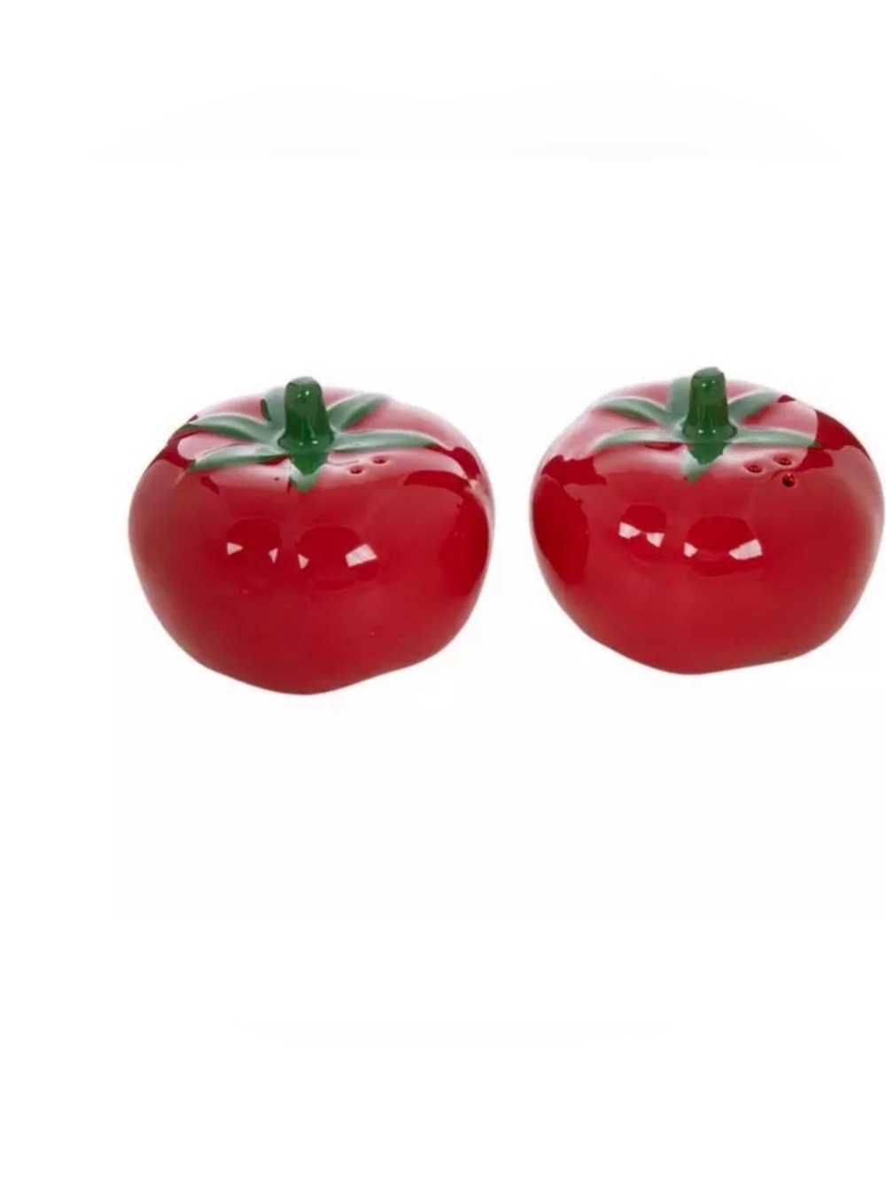 Tomato-Shaped Red Ceramic Salt and Pepper Shakers - Brand Unspecified